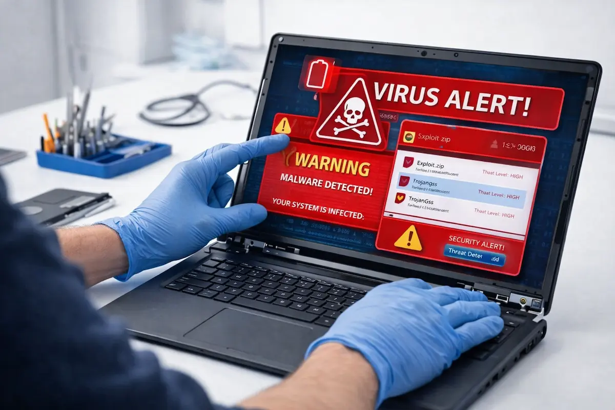 Eliminación de virus y malware en portátil con soporte técnico